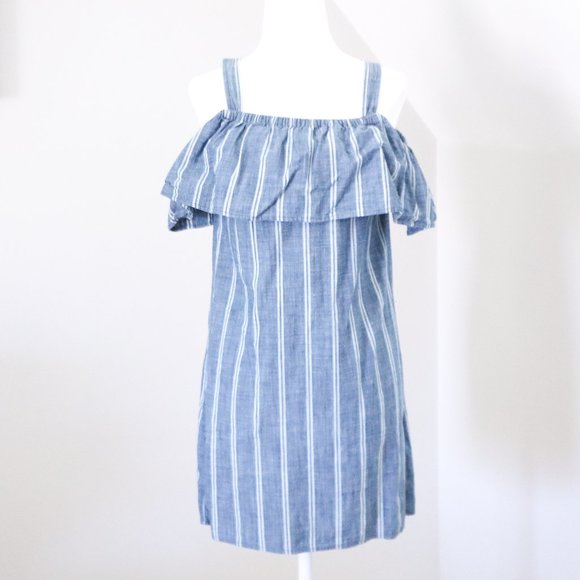 J. Crew Factory Striped Chambray Off Shoulder Dress XXS - Picture 1 of 3